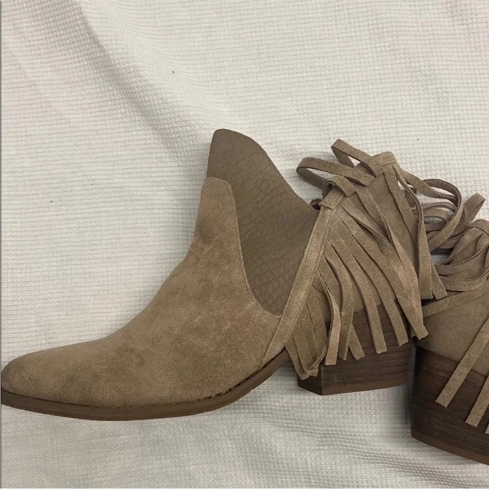 Tan Suede Fringe Ankle Booties MOVING SALE